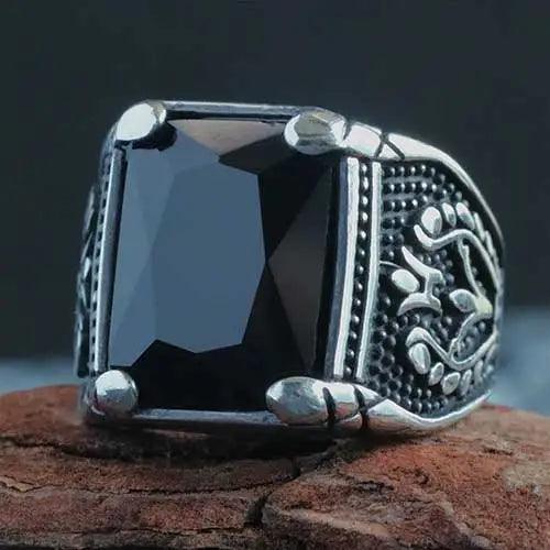 WOLFHA JEWELRY RINGS Vintage Setting Blue Gemstone Tulip Ring Black 2