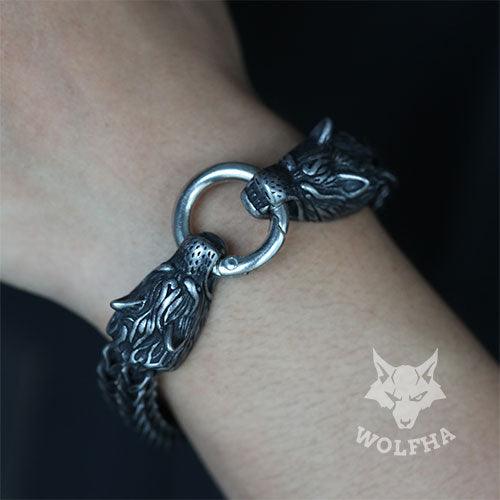 WOLFHA JEWELRY BRACELETS Vintage Viking Wolf Stainless Steel Bracelet Silver 5