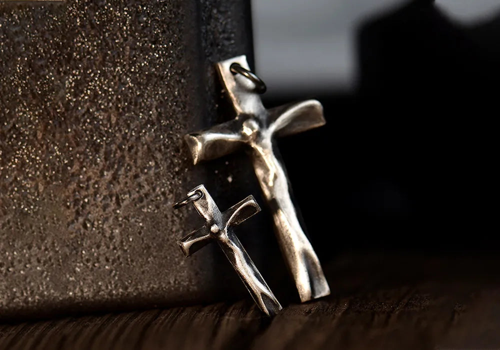 wolfha_jewelry_vintage_handmade_sterling_silver_cross_pendant_necklace