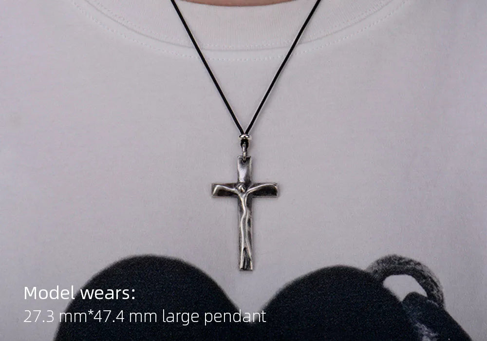 wolfha_jewelry_vintage_handmade_sterling_silver_cross_pendant_necklace