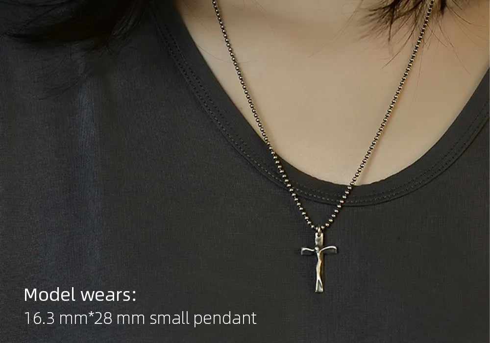 wolfha_jewelry_vintage_handmade_sterling_silver_cross_pendant_necklace