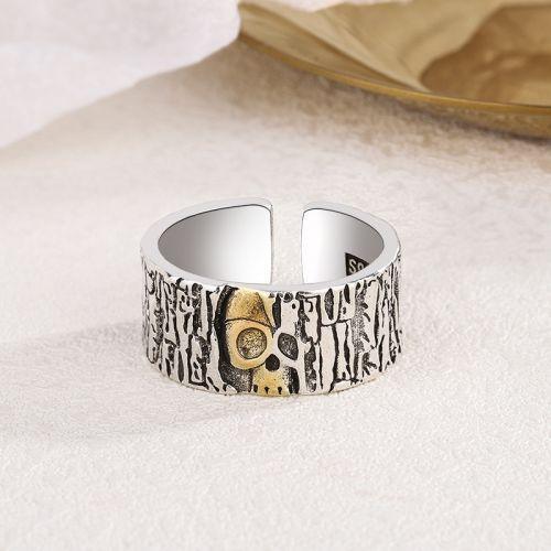 WOLFHA Wooden Grain Gold Half-Skull Silver Ring3