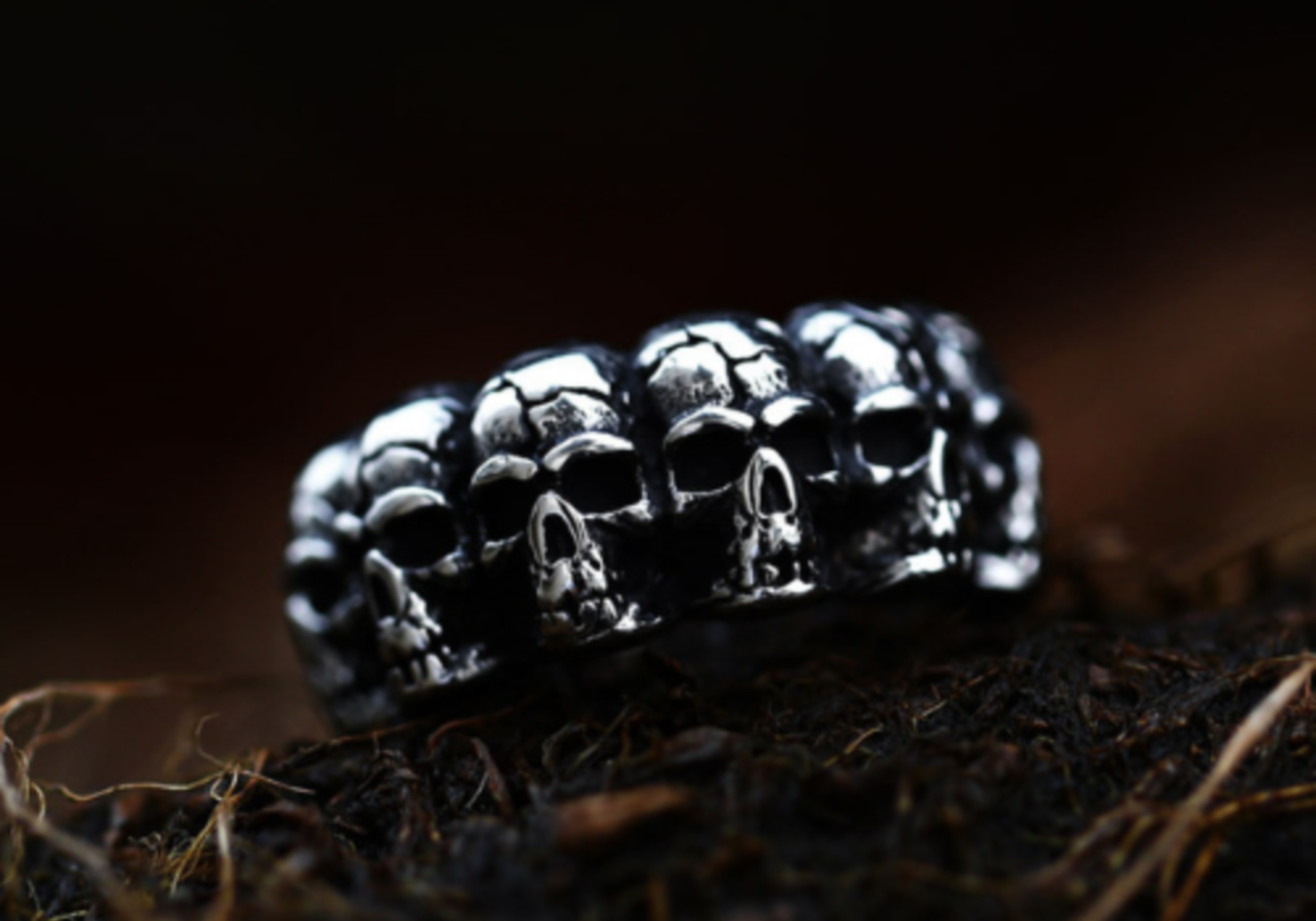 Wolfha-Jewelry-Vintage Surrounded Stainless Steel Skull Ring