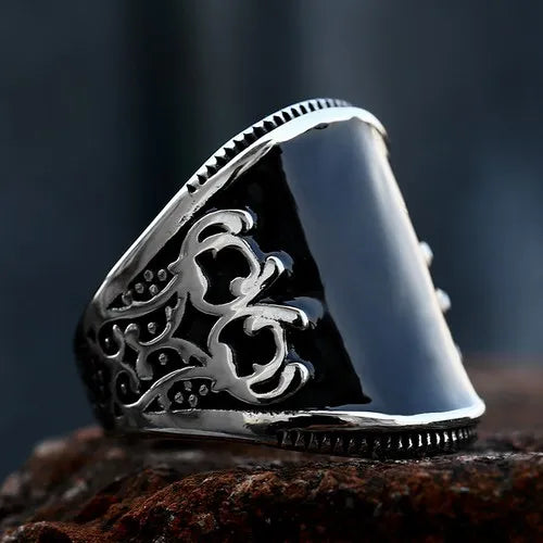 WOLFHA JEWELRY Carved Pattern Black Color Classic Ring 2
