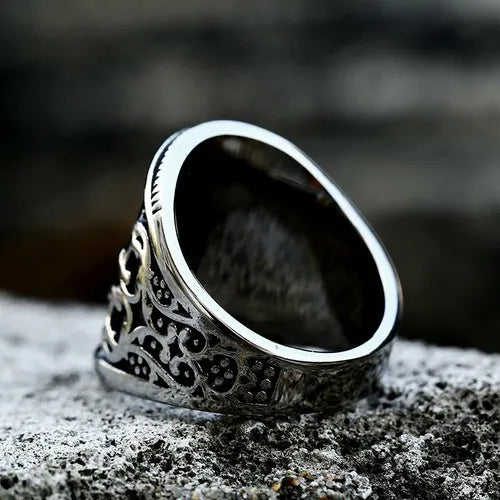 WOLFHA JEWELRY Carved Pattern Black Color Classic Ring 3
