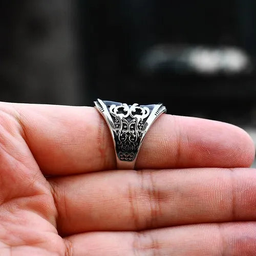 WOLFHA JEWELRY Carved Pattern Black Color Classic Ring 4