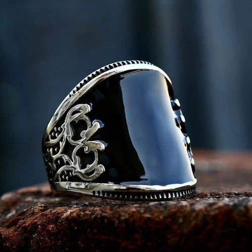 WOLFHA JEWELRY Carved Pattern Black Color Classic Ring 5