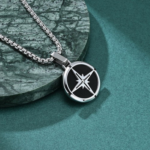 WOLFHA JEWELRY Compass Stainless Steel Pendant Necklace 1