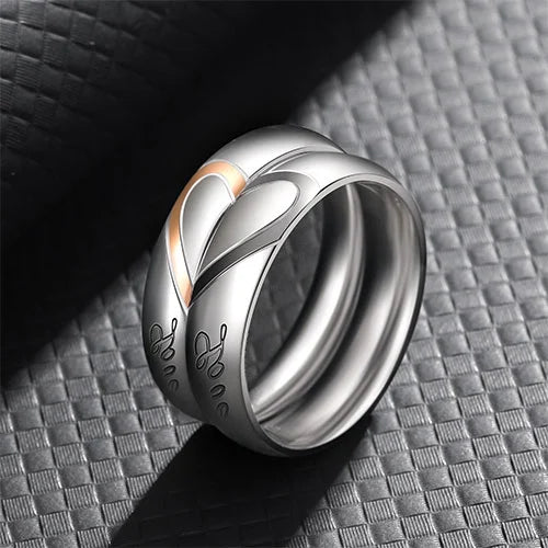 WOLFHA JEWELRY Couple Heart-Shaped Stainless Steel Rings 1
