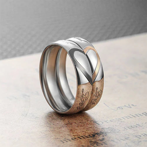 WOLFHA JEWELRY Couple Heart-Shaped Stainless Steel Rings 2
