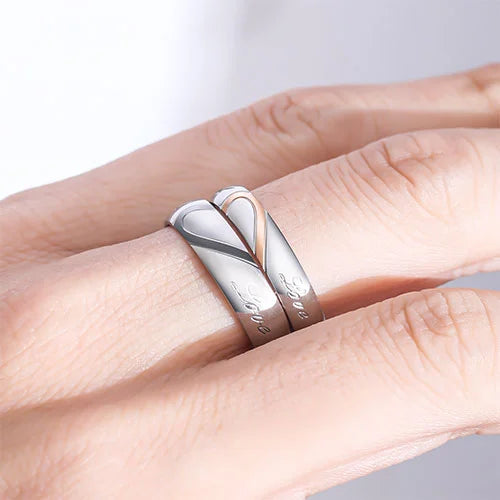 WOLFHA JEWELRY Couple Heart-Shaped Stainless Steel Rings 6