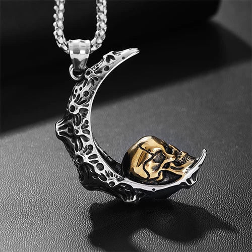 Wolfha Jewelry Gothic Crescent Skull Stainless Steel Pendant 1