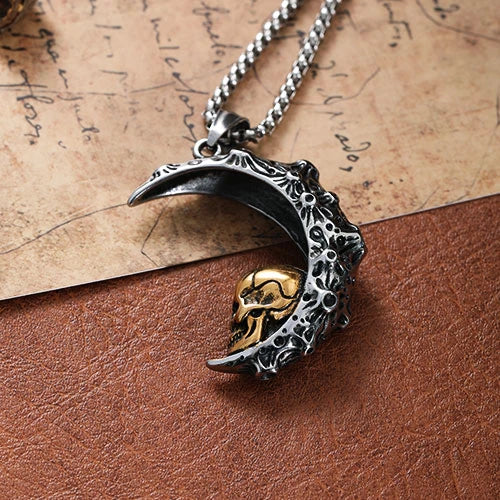 Wolfha Jewelry Gothic Crescent Skull Stainless Steel Pendant 5