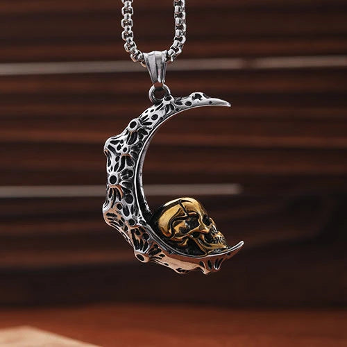 Wolfha Jewelry Gothic Crescent Skull Stainless Steel Pendant 2