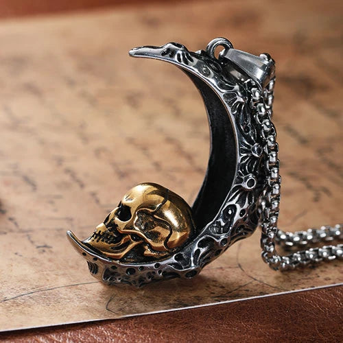 Wolfha Jewelry Gothic Crescent Skull Stainless Steel Pendant 7