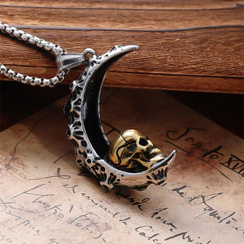 Wolfha Jewelry Gothic Crescent Skull Stainless Steel Pendant 3