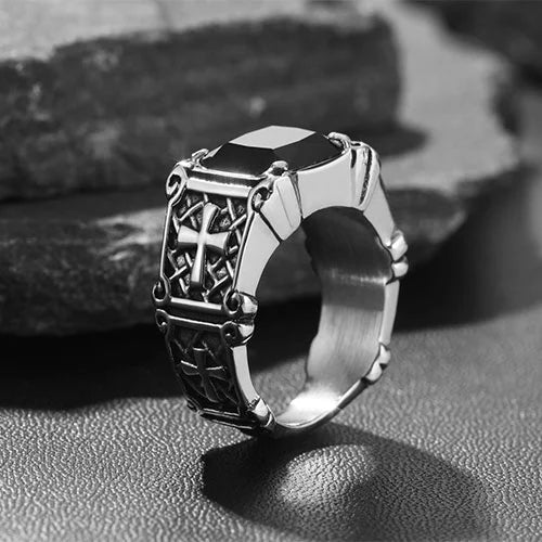 WOLFHA JEWELRY Gothic Cross Gemstone Stainless Steel Ring 12