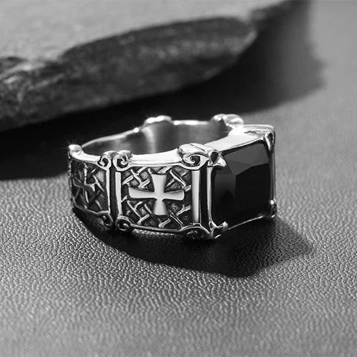 WOLFHA JEWELRY Gothic Cross Gemstone Stainless Steel Ring 11