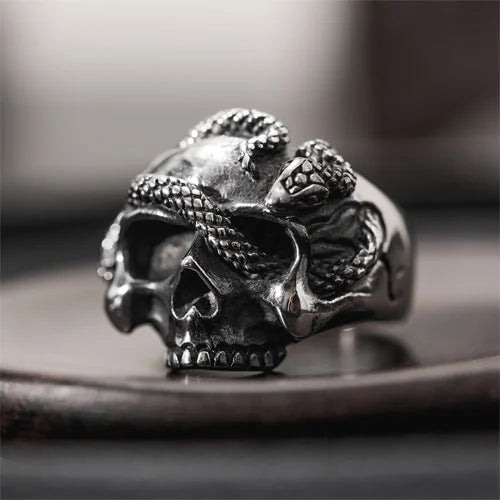 WOLFHA JEWELRY RINGS Gothic Skull Snake Stainless Steel Ring 4