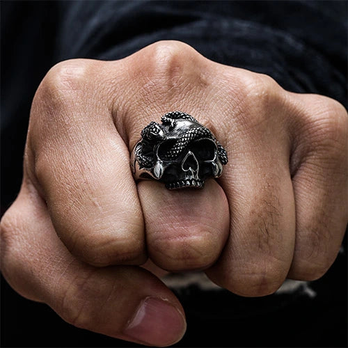 WOLFHA JEWELRY RINGS Gothic Skull Snake Stainless Steel Ring 8