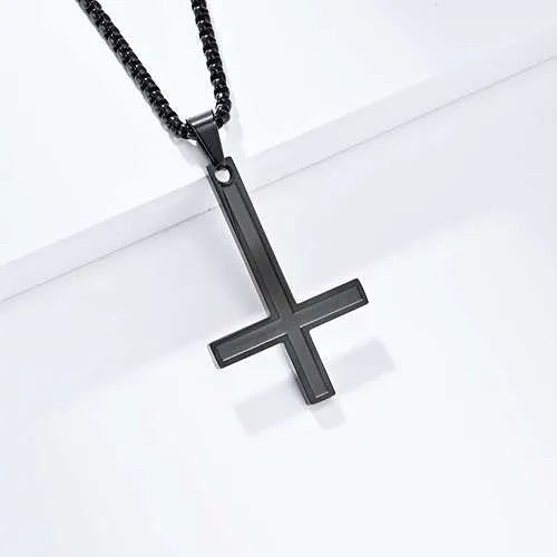 WOLFHA JEWELRY Inverted Cross Glossy Stainless Steel Pendant Necklace 2