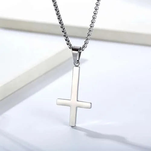 WOLFHA JEWELRY Inverted Cross Stainless Steel Pendent Necklace 2