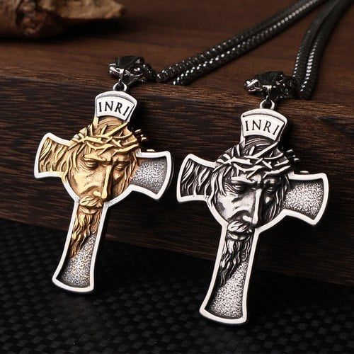 WOLFHA JEWELRY Jesus Christ Face Crucifix Cross Stainless Steel Pendant 1