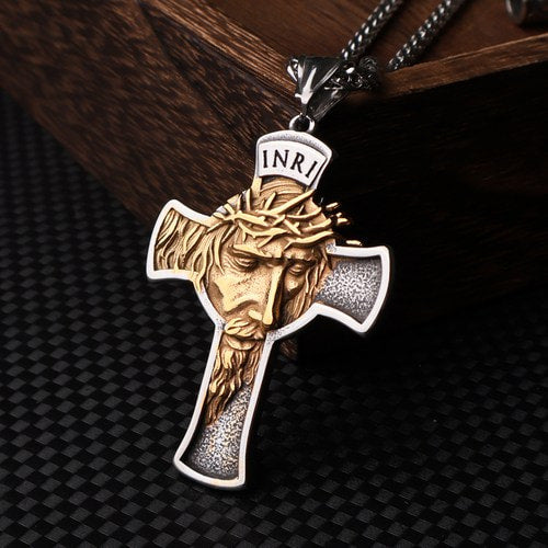 WOLFHA JEWELRY Jesus Christ Face Crucifix Cross Stainless Steel Pendant 2