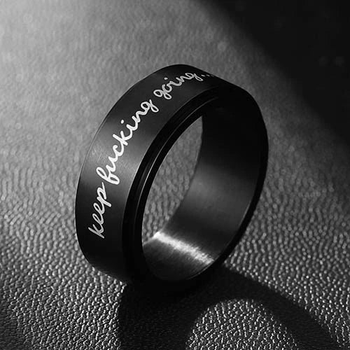 WOLFHA JEWELRY RINGS Keep Fucking Going Black Stainless Steel Anxiety Spinner Ring 8
