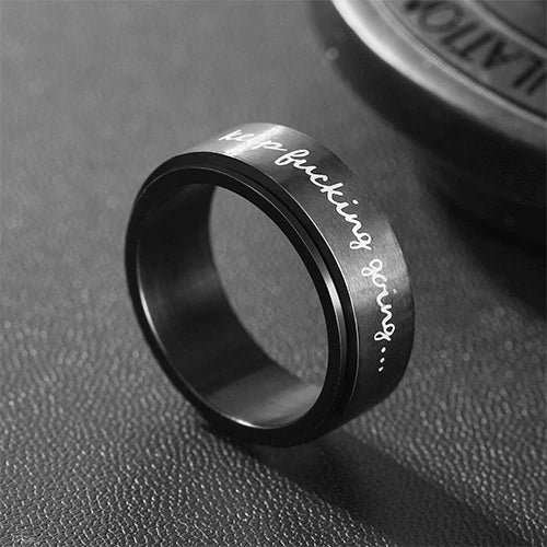 WOLFHA  JEWELRY RINGS Keep Fucking Going Black Stainless Steel Anxiety Spinner Ring 1