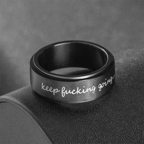 WOLFHA JEWELRY RINGS Keep Fucking Going Black Stainless Steel Anxiety Spinner Ring 2