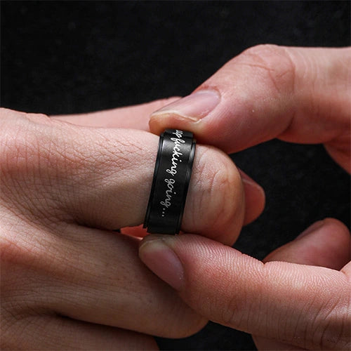 WOLFHA JEWELRY RINGS Keep Fucking Going Black Stainless Steel Anxiety Spinner Ring 4