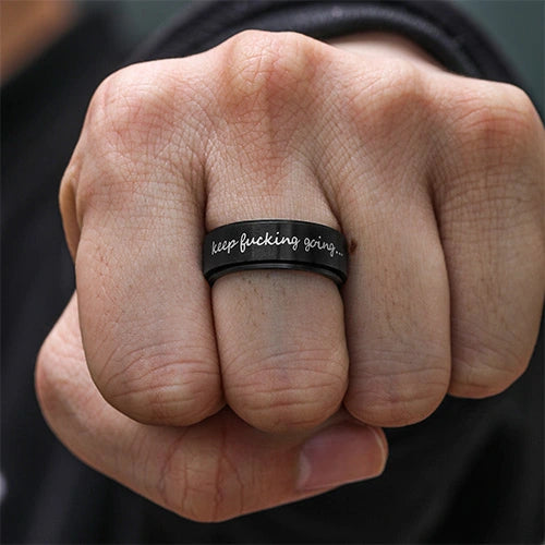 WOLFHA JEWELRY RINGS Keep Fucking Going Black Stainless Steel Anxiety Spinner Ring 5