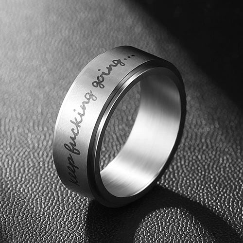 WOLFHA JEWELRY RINGS Keep Fucking Going Silver Stainless Steel Anxiety Spinner Ring Silver 1