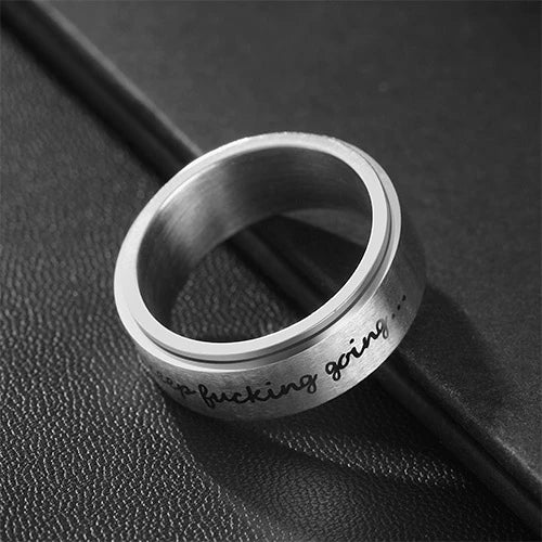 WOLFHA JEWELRY RINGS Keep Fucking Going Silver Stainless Steel Anxiety Spinner Ring Silver 2