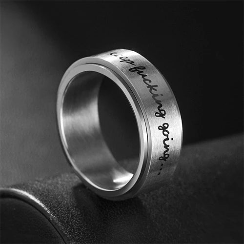 WOLFHA JEWELRY RINGS Keep Fucking Going Silver Stainless Steel Anxiety Spinner Ring Silver 3