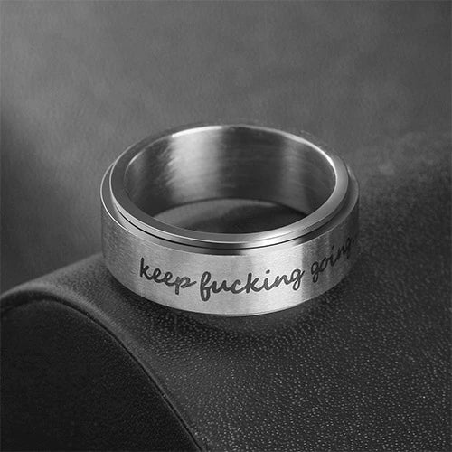 WOLFHA JEWELRY RINGS Keep Fucking Going Silver Stainless Steel Anxiety Spinner Ring Silver 4