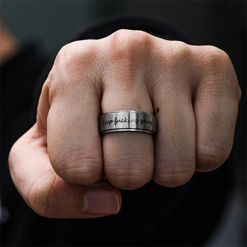 WOLFHA JEWELRY RINGS Keep Fucking Going Silver Stainless Steel Anxiety Spinner Ring Silver 5