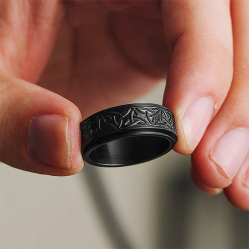 WOLFHA JEWELRY RINGS Nordic Celtic Knot Black Stainless Steel Spin Anxiety Ring Black 5