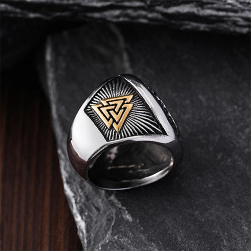 WOLFHA JEWELRY Nordic Valknut Rune Stainless Steel Viking Ring 3