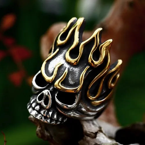 Punk Angry Flame Skull Head Ring - WOLFHA