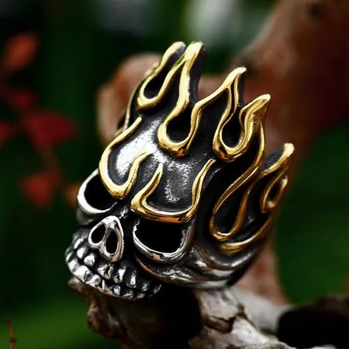 WOLFHA JEWELRY Punk Angry Flame Skull Head Ring 4
