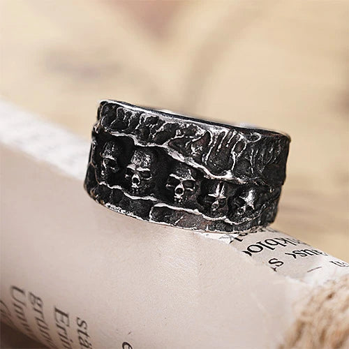 WOLFHA JEWELRY Retro Gothic Punk Style Skull Stainless Steel Ring 7