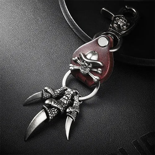 Wolfha Jewelry Retro Skull Eagle Claw Punk Leather Metal Keychain 1