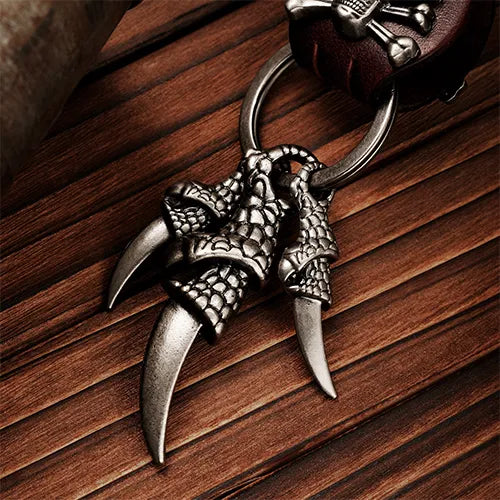 Retro Skull Eagle Claw Punk Leather Metal Keychain - Wolfha