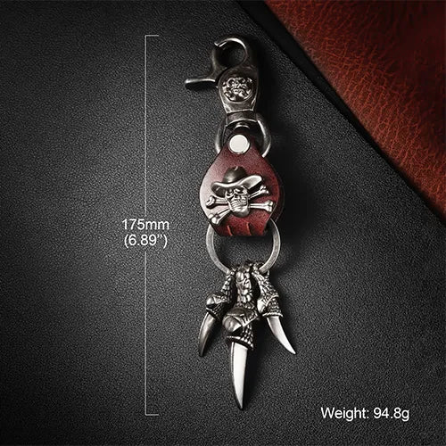 Retro Skull Eagle Claw Punk Leather Metal Keychain - Wolfha