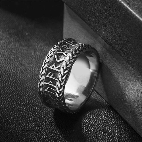 WOLFHA JEWELRY RINGS Retro Viking Rune Stainless Steel Ring Silver 2