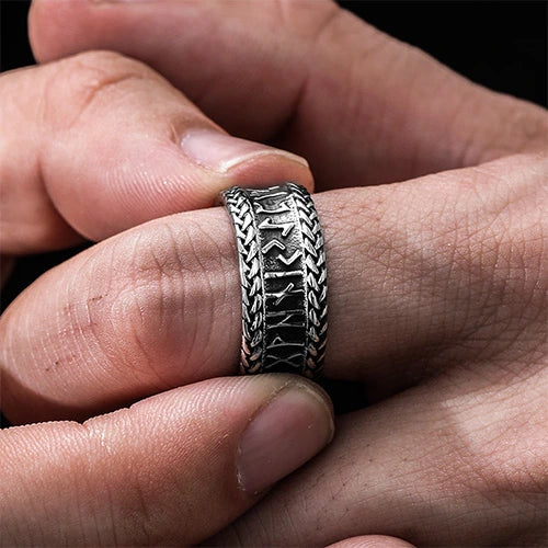 WOLFHA JEWELRY RINGS Retro Viking Rune Stainless Steel Ring Silver 6