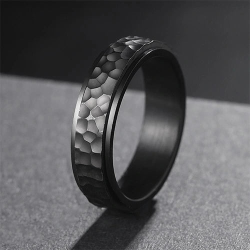 WOLFHA  JEWELRY RINGS Stylish Vintage Stainless Steel Hammered Black Anxiety Spinner Ring 1