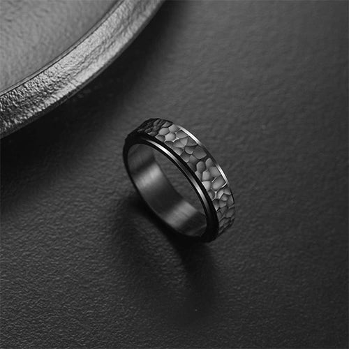 WOLFHA JEWELRY RINGS Stylish Vintage Stainless Steel Hammered Black Anxiety Spinner Ring 2